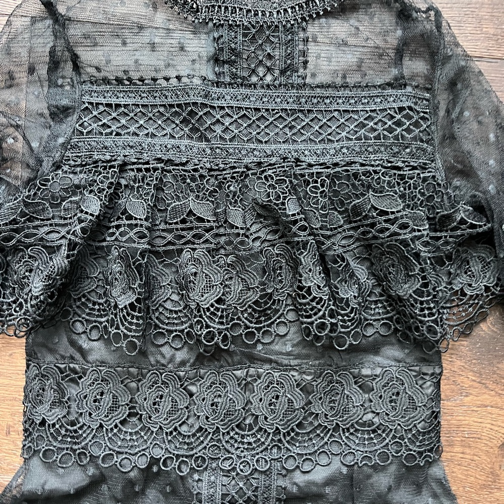 Chic Black Sheer Lace Long Sleeve Dress 🖤 - Picture 3 of 10